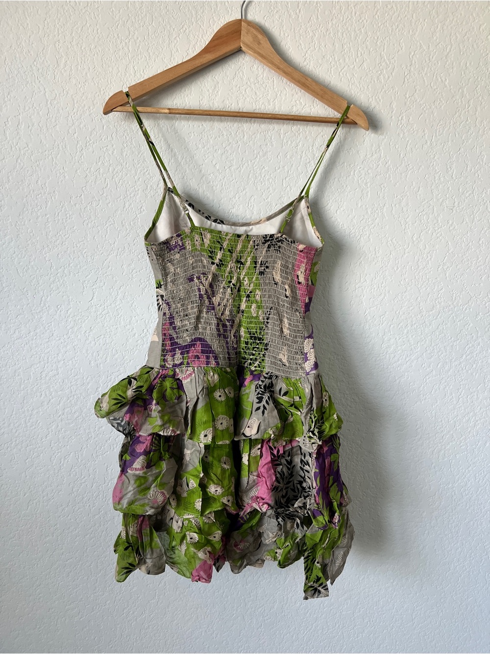 Betsey Johnson Green Pink Floral Smocked Dress - Picture 3 of 3